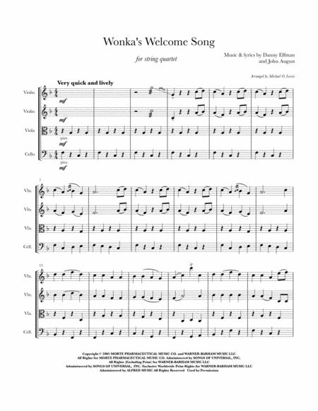 Wonkas Welcome Song For String Quartet Sheet Music