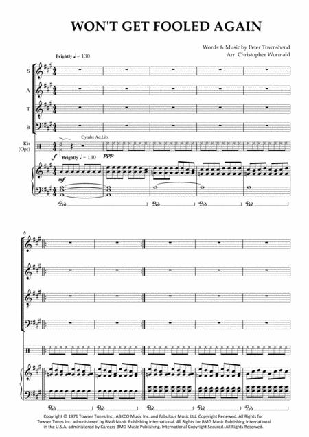 Free Sheet Music Wont Get Fooled Again Arr Christopher Wormald