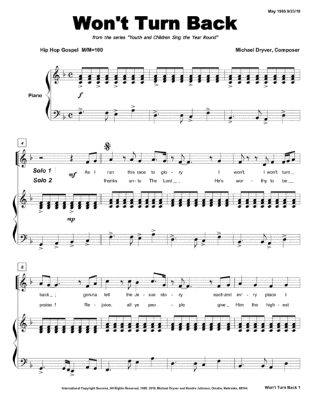 Wont Turn Back Sab Youth Choir Sheet Music