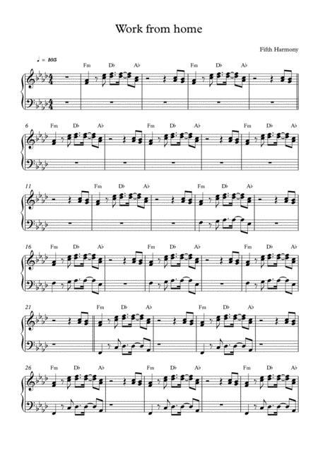 Work From Home Fifthy Harmony Piano Sheet Music For Both Hands Sheet Music