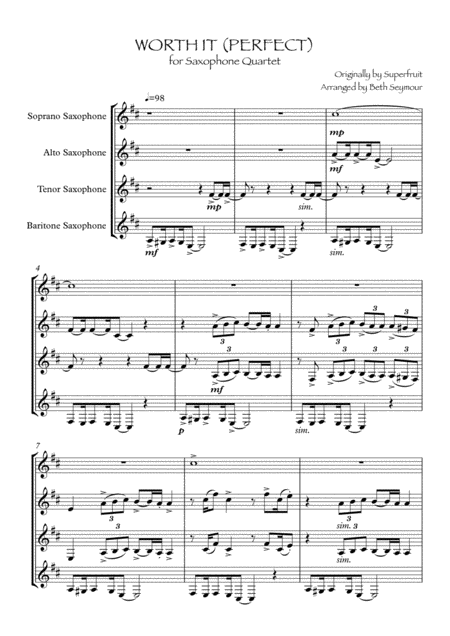 Worth It Perfect For Saxophone Quartet Sheet Music