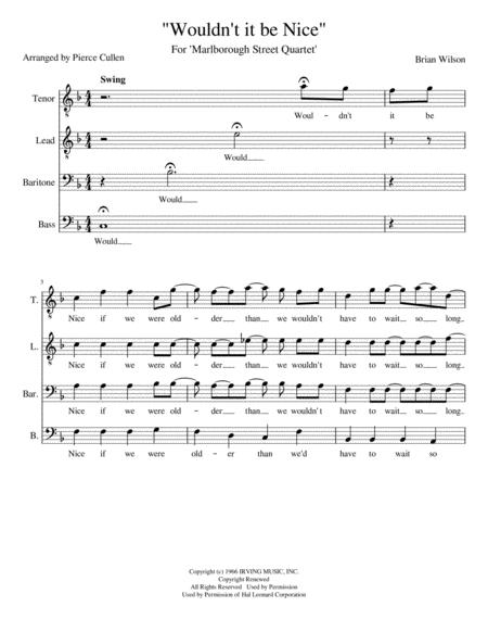 Wouldnt It Be Nice Barbershop Arrangement Sheet Music