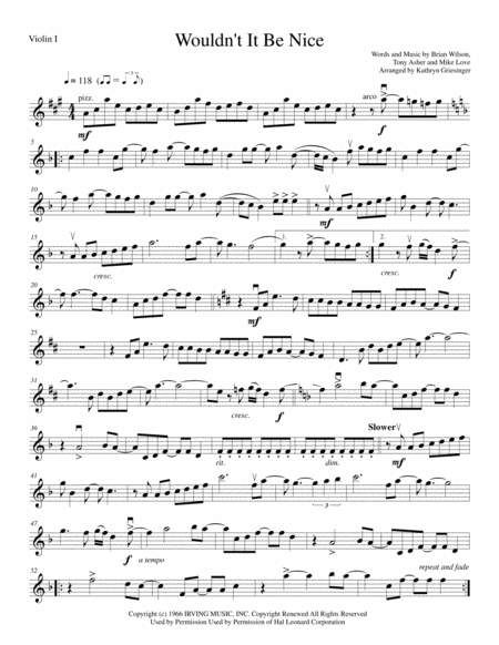 Free Sheet Music Wouldnt It Be Nice String Quartet