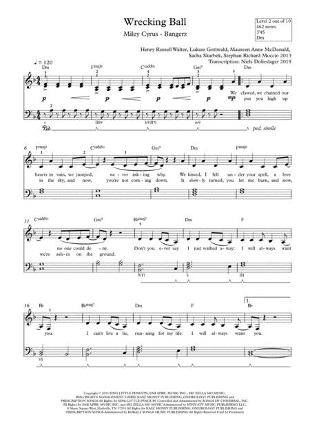 Free Sheet Music Wrecking Ball Easy Piano