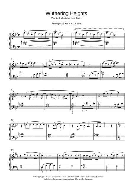 Wuthering Heights Easy Piano Solo Sheet Music