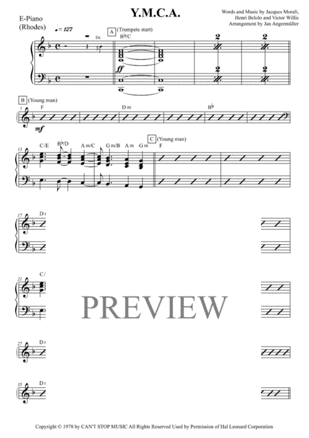 Free Sheet Music Y M C A E Piano Transcription Of The Original Ymca Recording