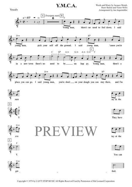 Free Sheet Music Y M C A Vocals W Chords Transcription Of The Original Ymca Recording