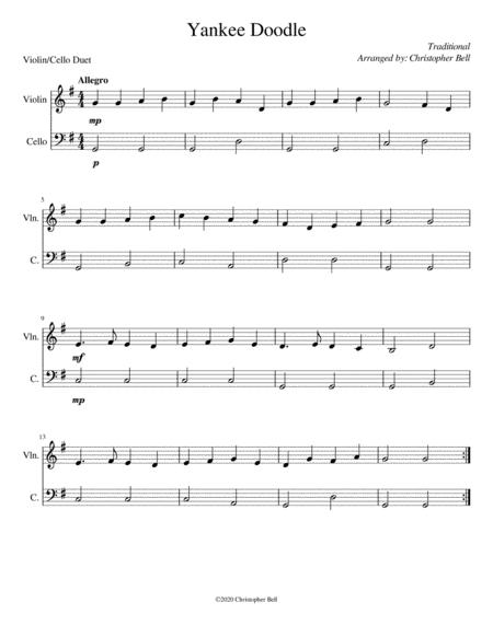 Yankee Doodle Easy Violin Cello Duet Sheet Music