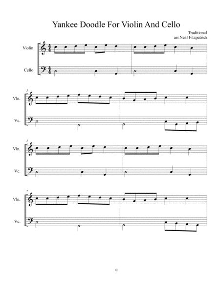 Free Sheet Music Yankee Doodle For Violin And Cello
