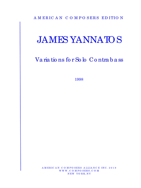 Yannatos Variations For Solo Contrabass Sheet Music