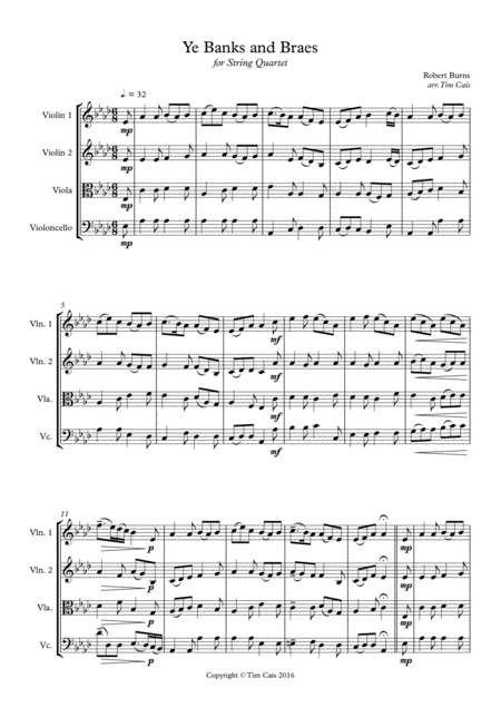 Free Sheet Music Ye Banks And Braes String Quartet