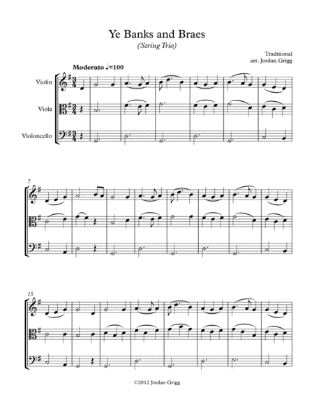 Free Sheet Music Ye Banks And Braes String Trio