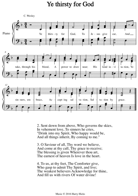 Ye Thirsty For God A New Tune To A Wonderful Wesley Hymn Sheet Music