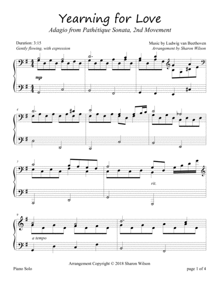 Yearning For Love Adagio From Pathtique Sonata 2nd Movement Sheet Music