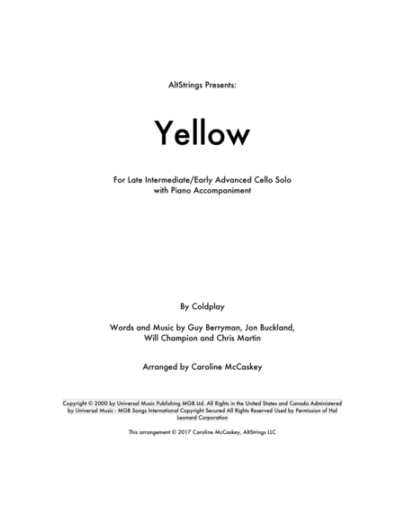 Yellow Cello Solo With Piano Accompaniment Sheet Music