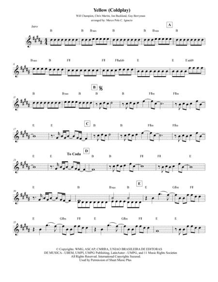 Free Sheet Music Yellow Coldplay