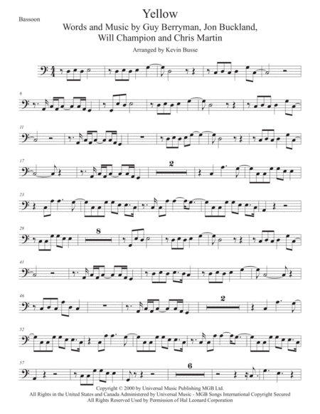 Yellow Easy Key Of C Bassoon Sheet Music