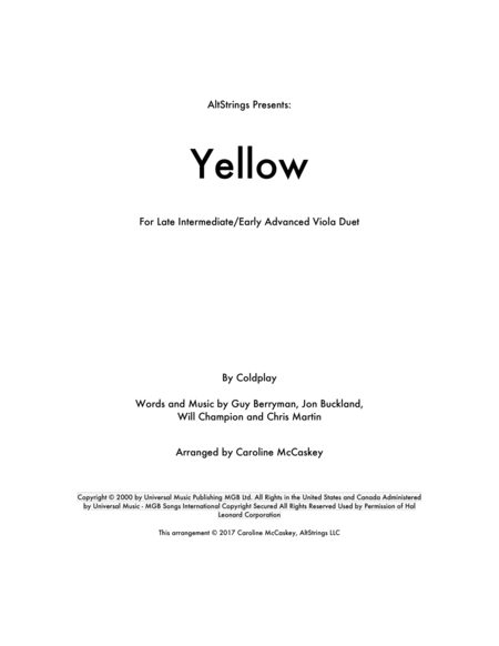 Yellow Viola Duet Sheet Music