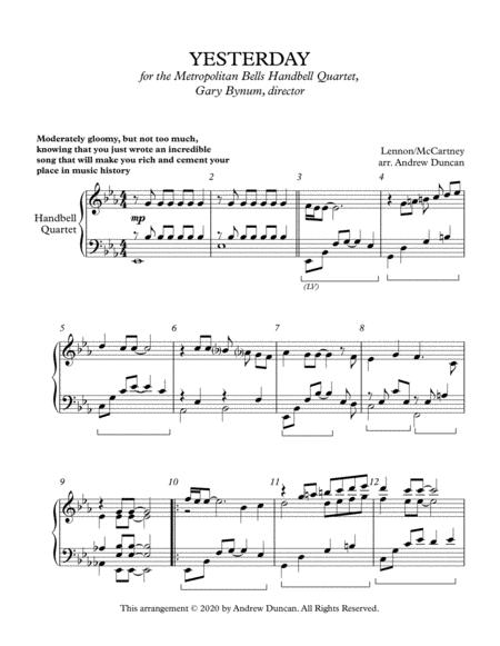 Free Sheet Music Yesterday Advanced Handbell Quartet