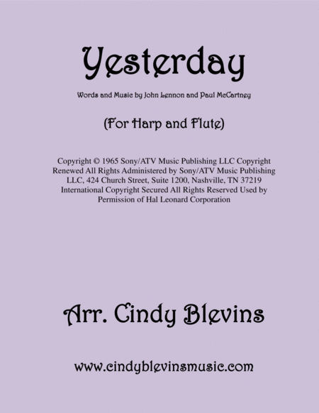 Free Sheet Music Yesterday Arranged For Harp Or Piano And Flute