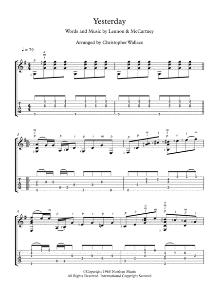 Yesterday Arranged For Solo Guitar Sheet Music