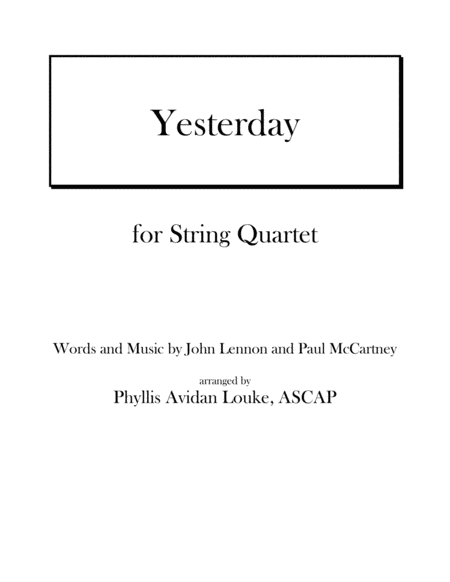 Yesterday By Lennon Mccartney For String Quartet Sheet Music