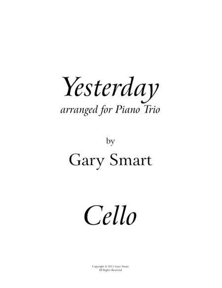 Free Sheet Music Yesterday Cello Part For Piano Trio Arrangement