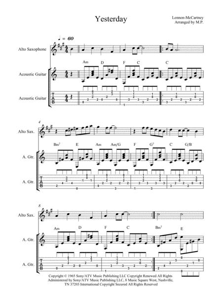 Yesterday For Alto Saxophone And Guitar Early Intermediate Sheet Music