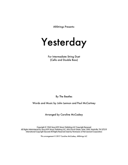 Yesterday For Cello And Double Bass Duet Sheet Music