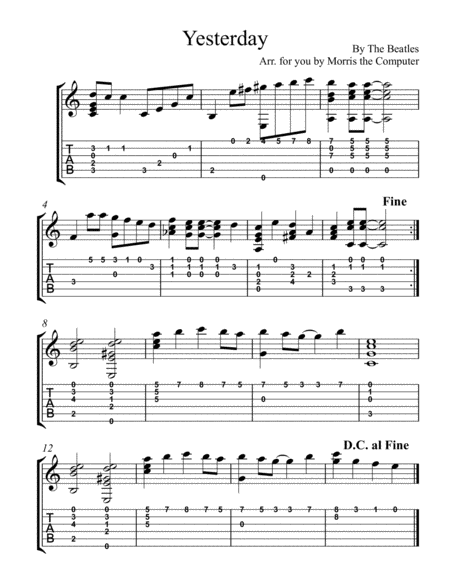 Free Sheet Music Yesterday For Guitar