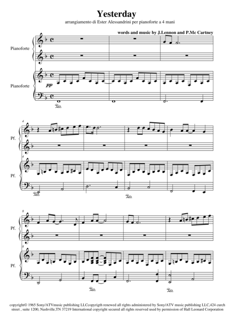 Free Sheet Music Yesterday Piano 4 Hands