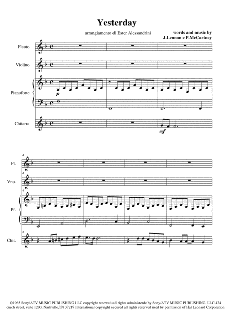 Free Sheet Music Yesterday Quartet