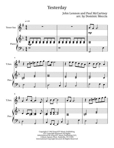 Yesterday Tenor Sax And Piano Sheet Music