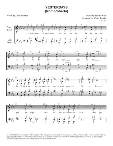 Free Sheet Music Yesterdays