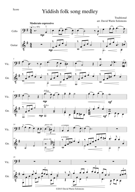 Free Sheet Music Yiddish Folk Song Medley For Cello And Guitar