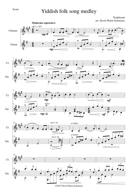 Yiddish Folk Song Medley For Clarinet And Guitar Sheet Music