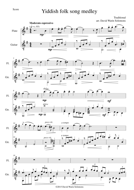 Free Sheet Music Yiddish Folk Song Medley For Flute And Guitar