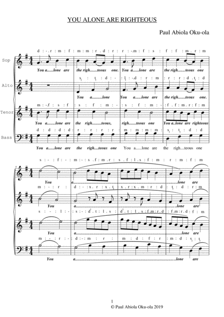 Free Sheet Music You Alone Are Righteous One