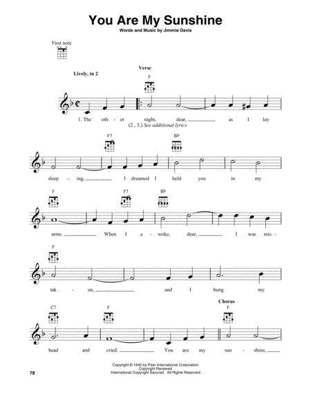 Free Sheet Music You Are My Sunshine