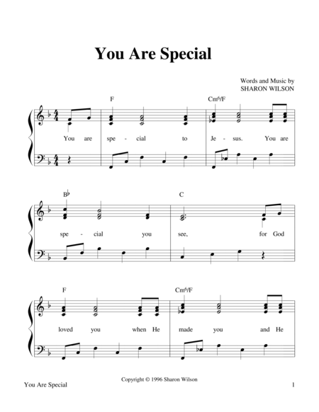 You Are Special Childrens Song About Gods Love Sheet Music