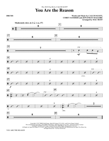 You Are The Reason Arr Mac Huff Drums Sheet Music