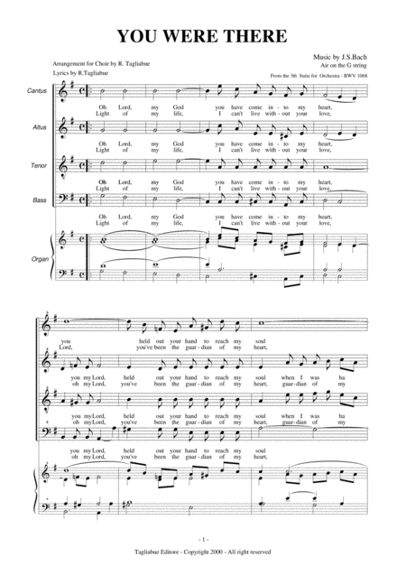 You Are There Air On G String Choir Satb And Organ Sheet Music