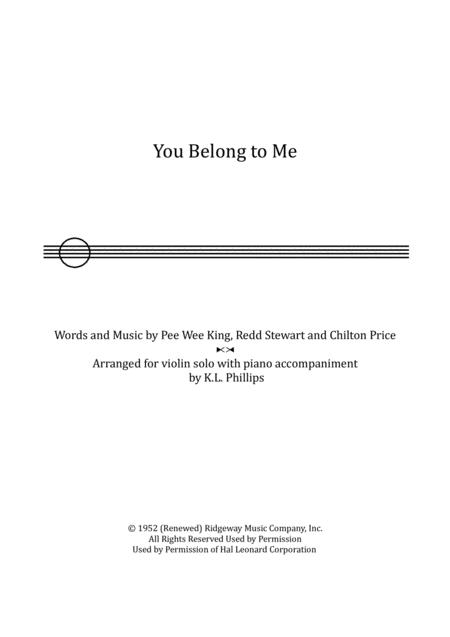 You Belong To Me Violin Solo With Piano Accompaniment Sheet Music