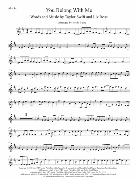 You Belong With Me Alto Sax Sheet Music