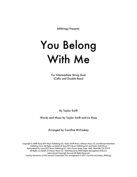 You Belong With Me Cello And Double Bass Duet Sheet Music