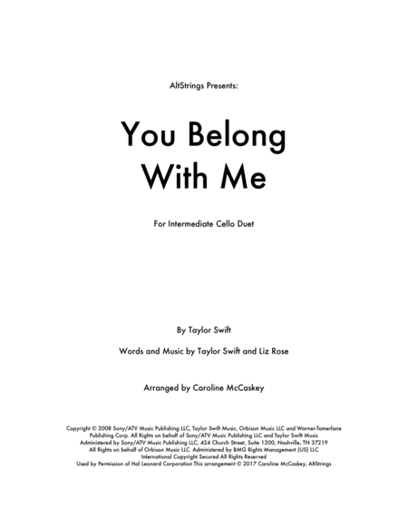 You Belong With Me Cello Duet Sheet Music