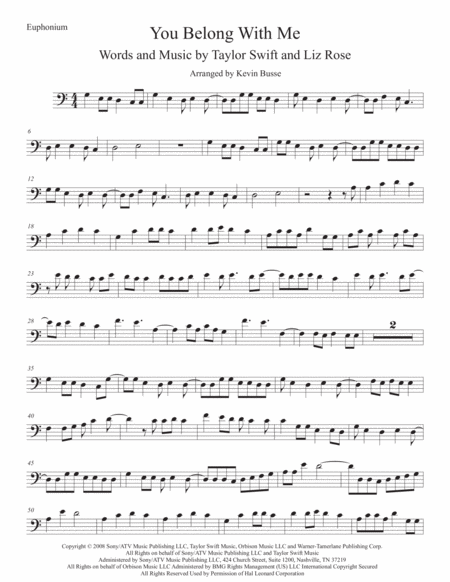 You Belong With Me Easy Key Of C Euphonium Sheet Music