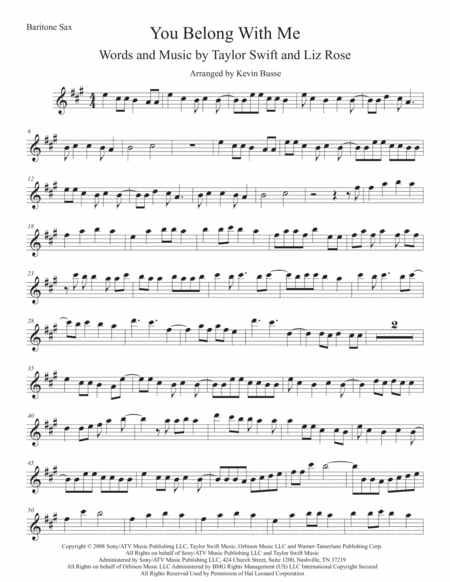 Free Sheet Music You Belong With Me Original Key Bari Sax