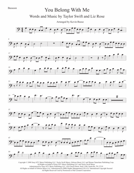 You Belong With Me Original Key Bassoon Sheet Music