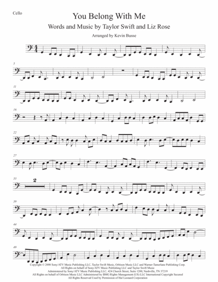 Free Sheet Music You Belong With Me Original Key Cello